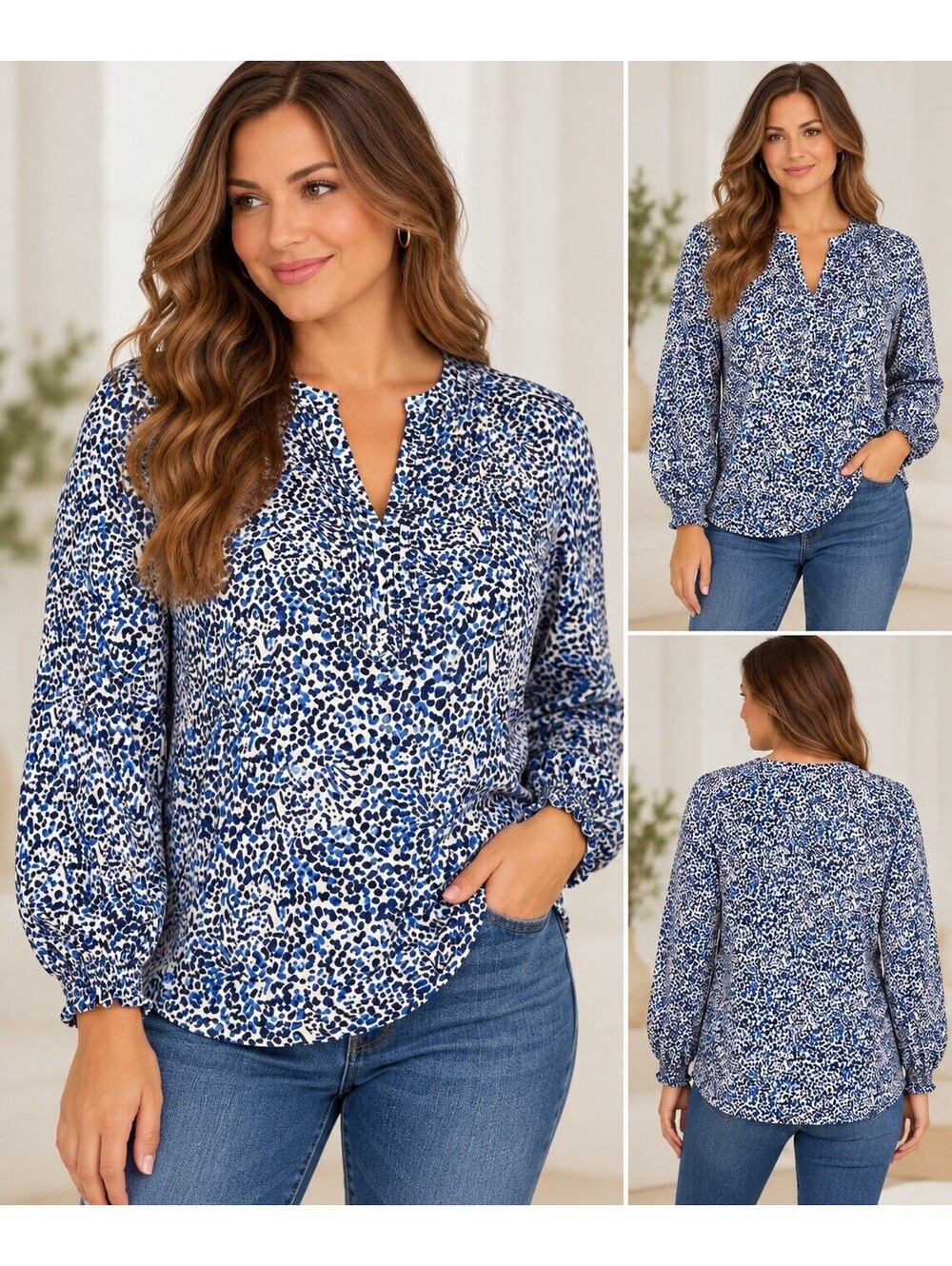 Lilly Pulitzer Long Sleeve Top Blue Cheetah Leopard Size M